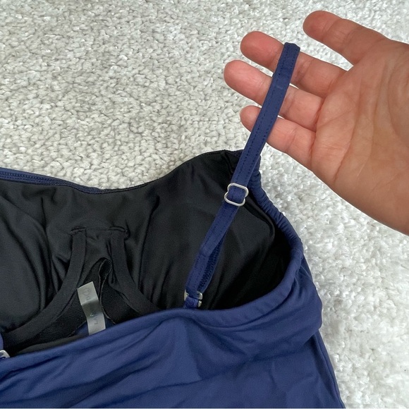 Lands End Tankini Set Navy Blue Sz 8 Cinch Ruched Vacation Beach Cruise Swim - Picture 13 of 15